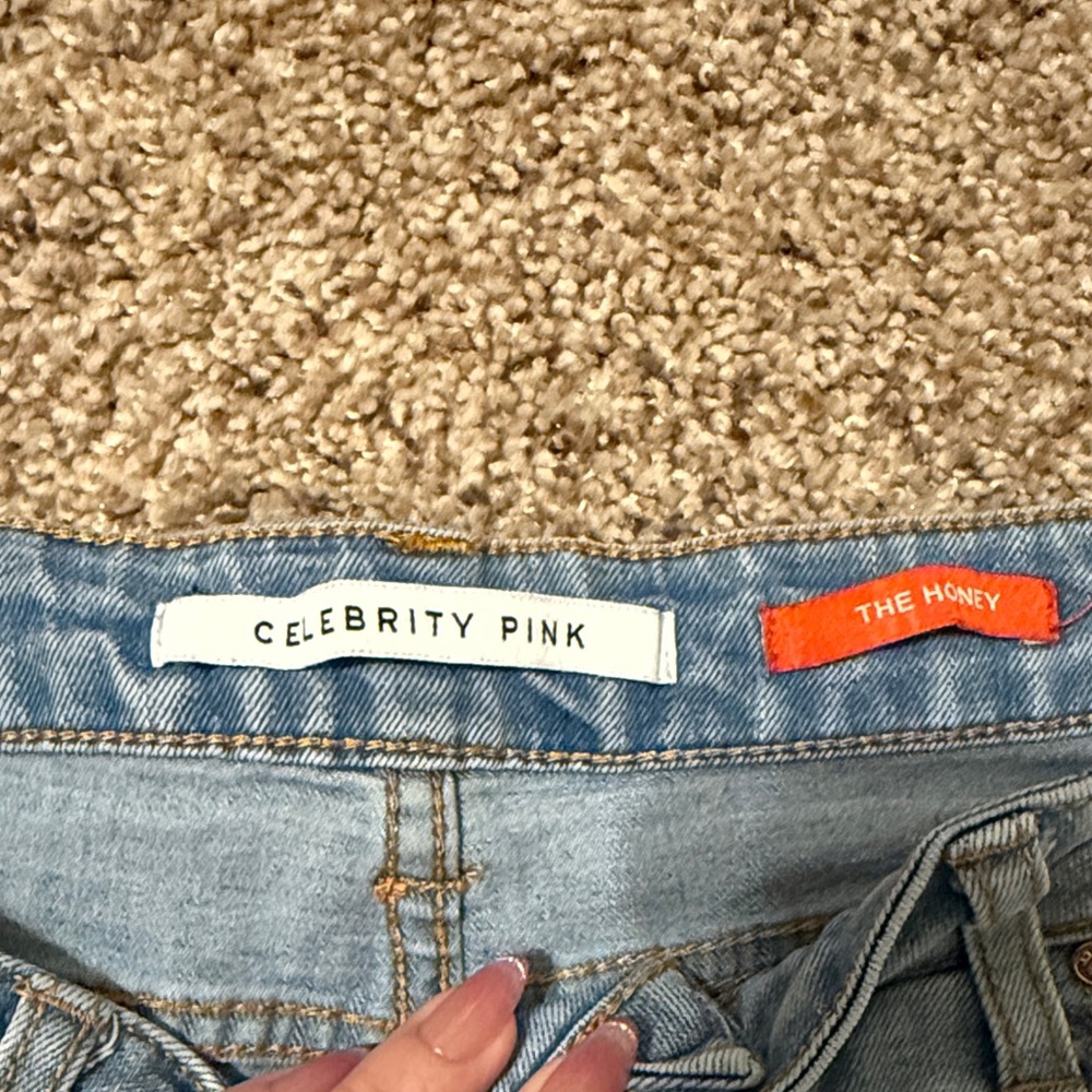 Celebrity Pink Light Blue Distressed Jean Shorts - Picture 3 of 6
